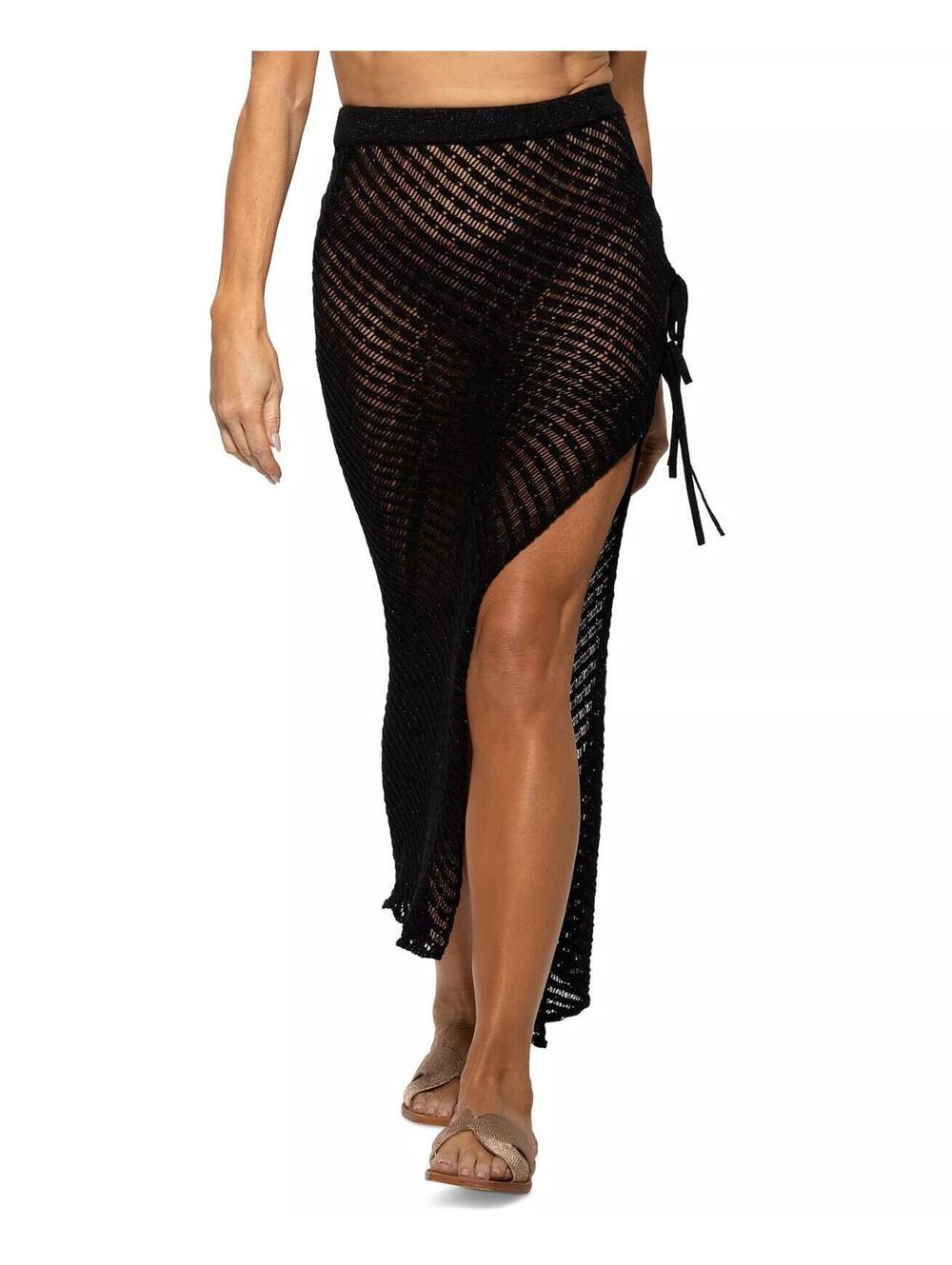 78$ Dotti Crochet Side Slit -Tie Cover-Up Maxi Skirts Women's Size L 29-30 Black